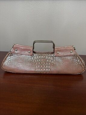 Donald J. Pliner Metallic Rose Croc-Embossed Handle Clutch
